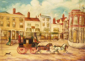 London nach Maidstone Postkutsche passiert das Schwanenwirtshaus und das Rathaus